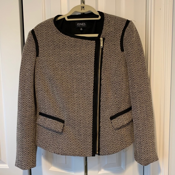 Jones NY Asymmetric Zip Camel Herringbone Jkt -16 - Picture 1 of 8